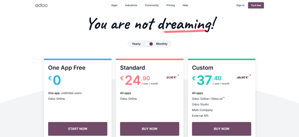 Odoo pricing structure overview