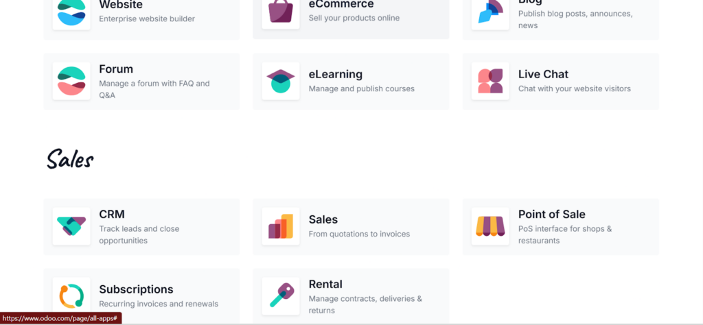 A screenshot image of Odoo’s App Store.