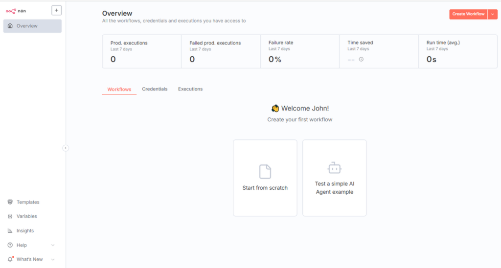 n8n dashboard